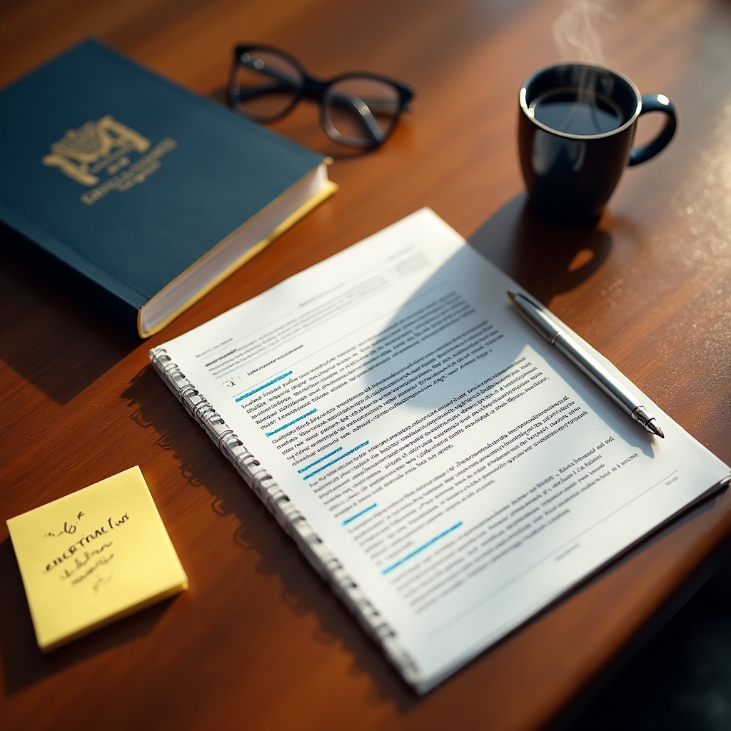 Detailed printed report with highlighted negotiation points on a meeting table